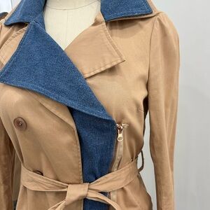 VENUS Tan and Blue Contrast Trench Coat